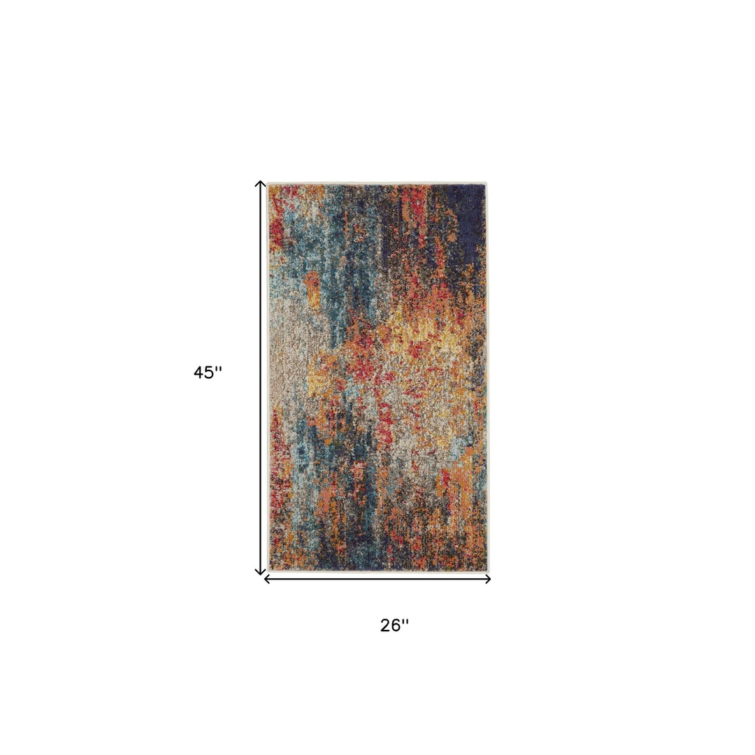 2 X 4 Rust And Blue Abstract Power Loom Non Skid Area Rug Image 5