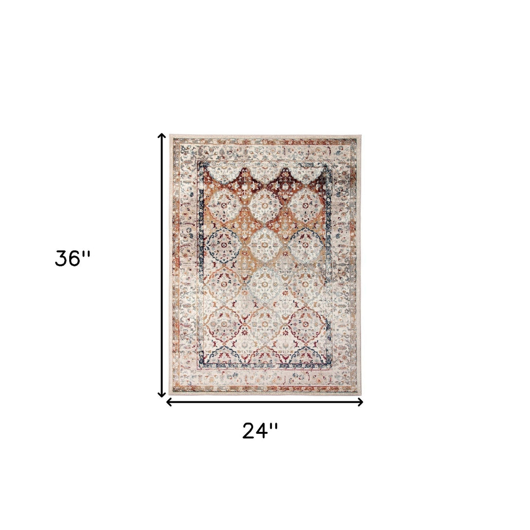 2 x 3 Beige Floral Medallion Power Loom Area Rug Image 7