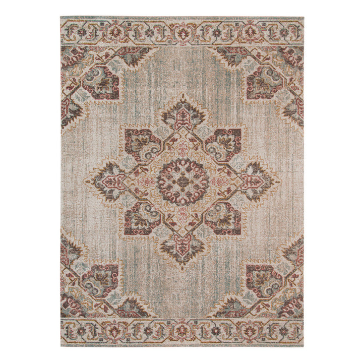 2 x 3 Beige Medallion Power Loom Area Rug With Fringe Image 1