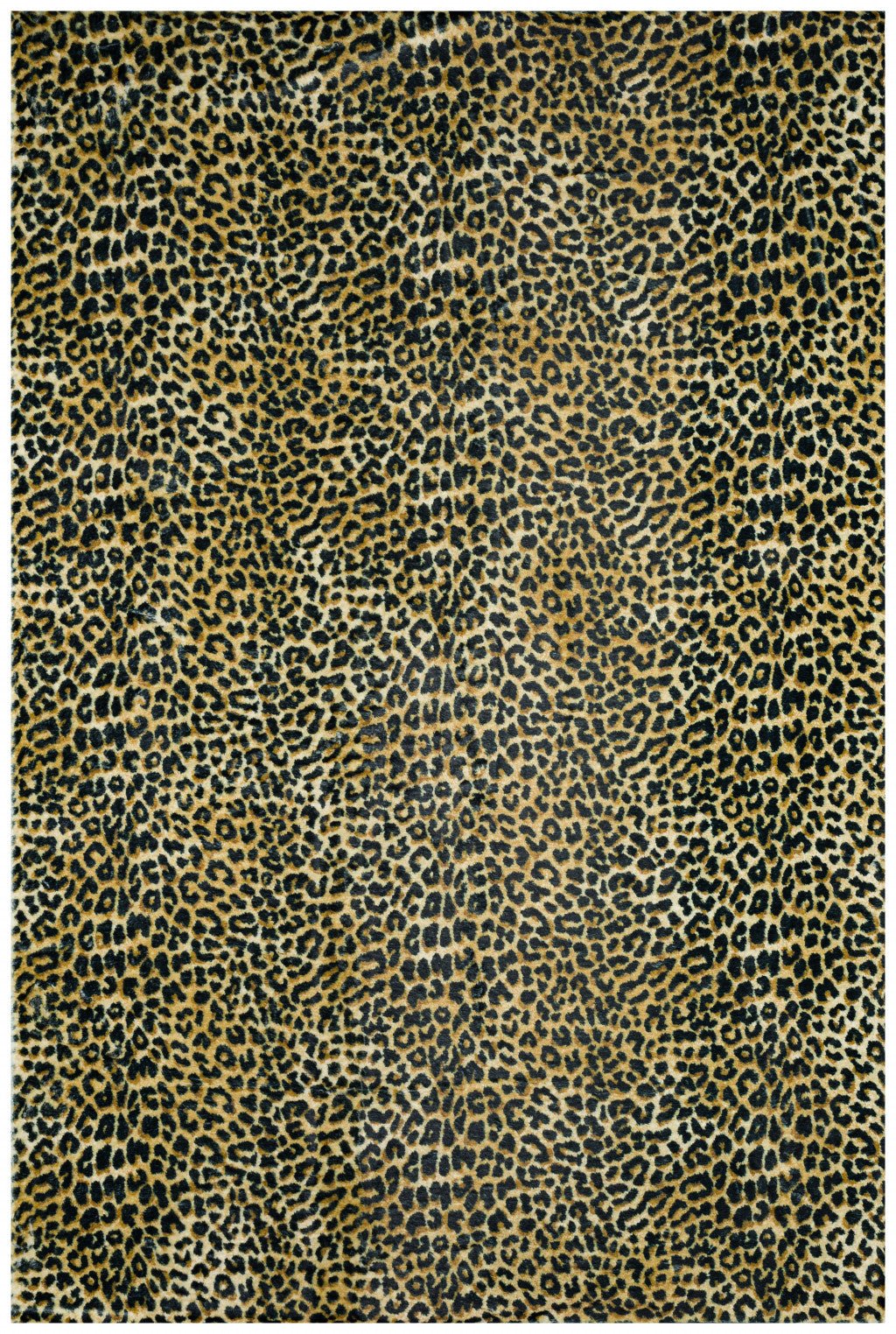 2 X 3 Black and Gold Leopard Print Shag Handmade Non Skid Area Rug Image 1