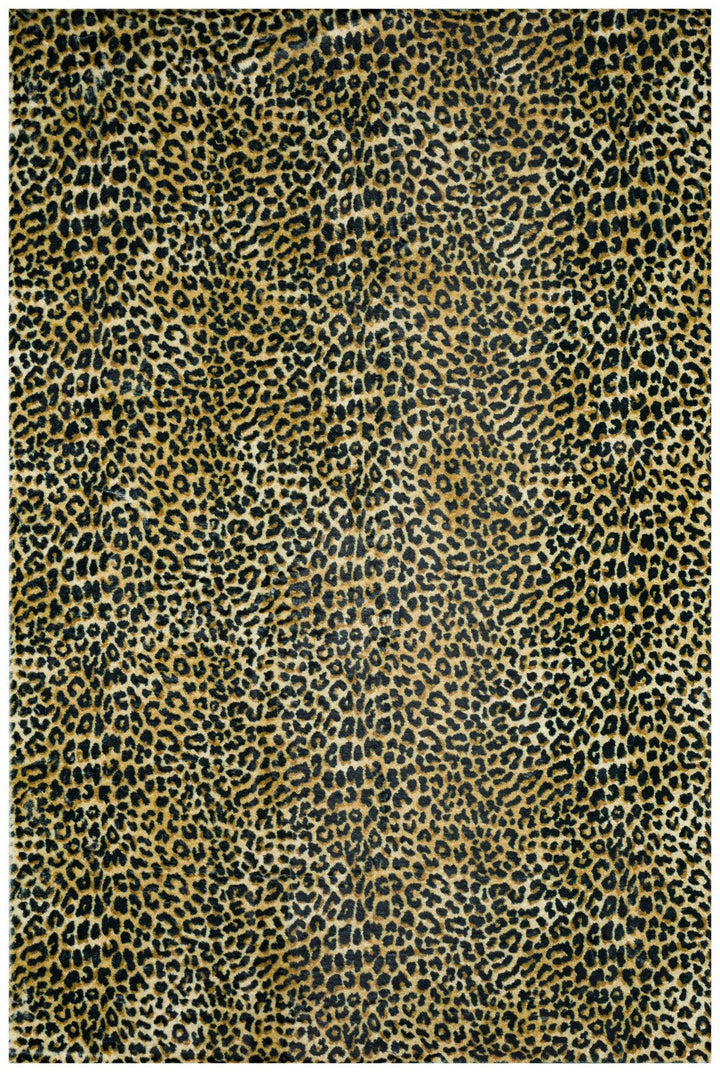 2 X 3 Black and Gold Leopard Print Shag Handmade Non Skid Area Rug Image 1