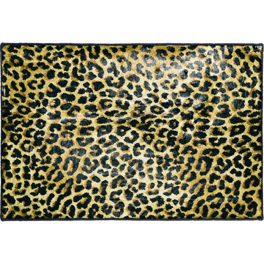 2 X 3 Black and Gold Leopard Print Shag Handmade Non Skid Area Rug Image 3