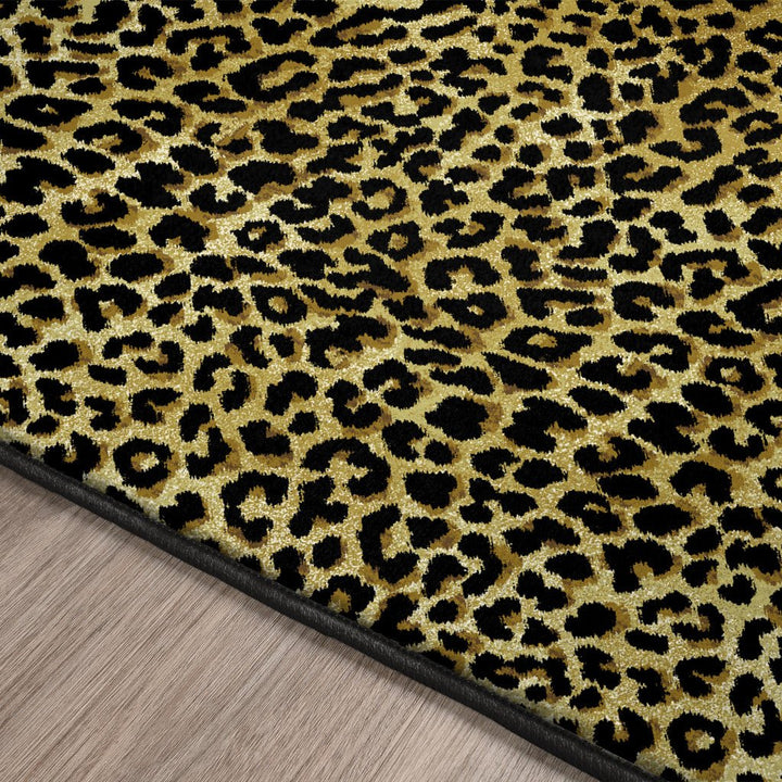 2 X 3 Black and Gold Leopard Print Shag Handmade Non Skid Area Rug Image 5