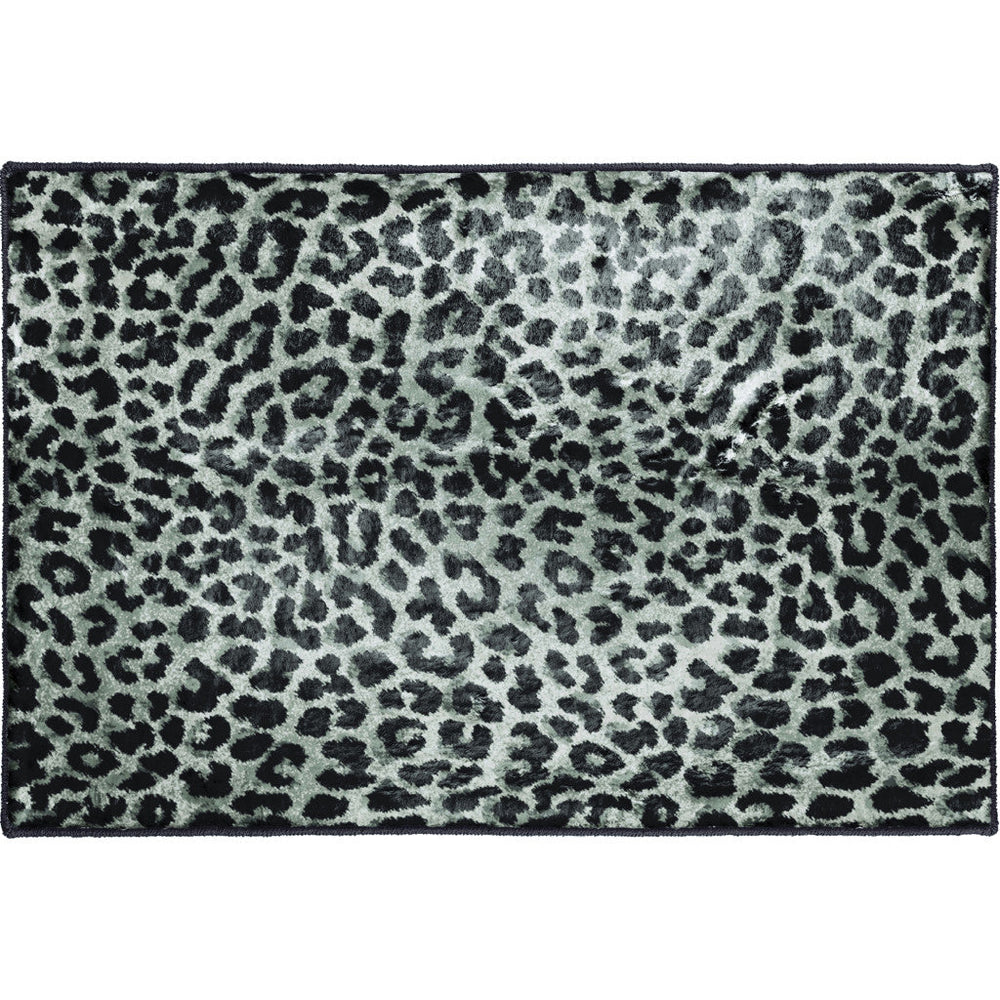 2 X 3 Black and Gray Leopard Print Shag Handmade Non Skid Area Rug Image 2