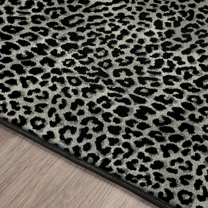 2 X 3 Black and Gray Leopard Print Shag Handmade Non Skid Area Rug Image 11