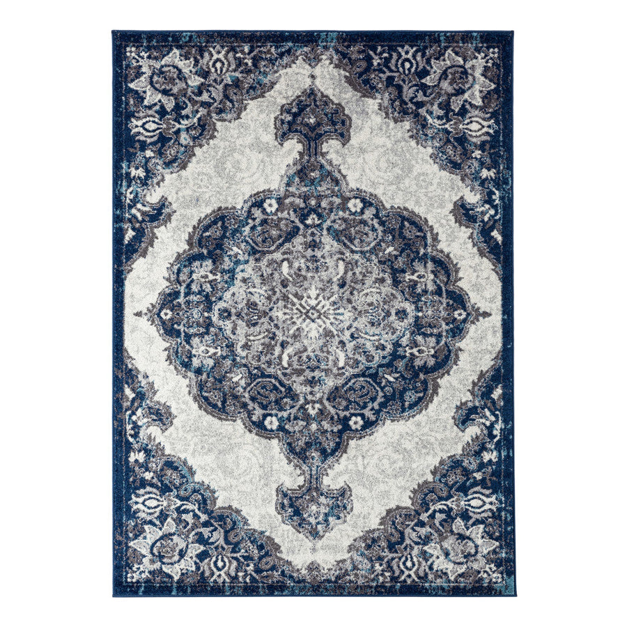 2 x 3 Blue and Gray Medallion Power Loom Area Rug Image 1