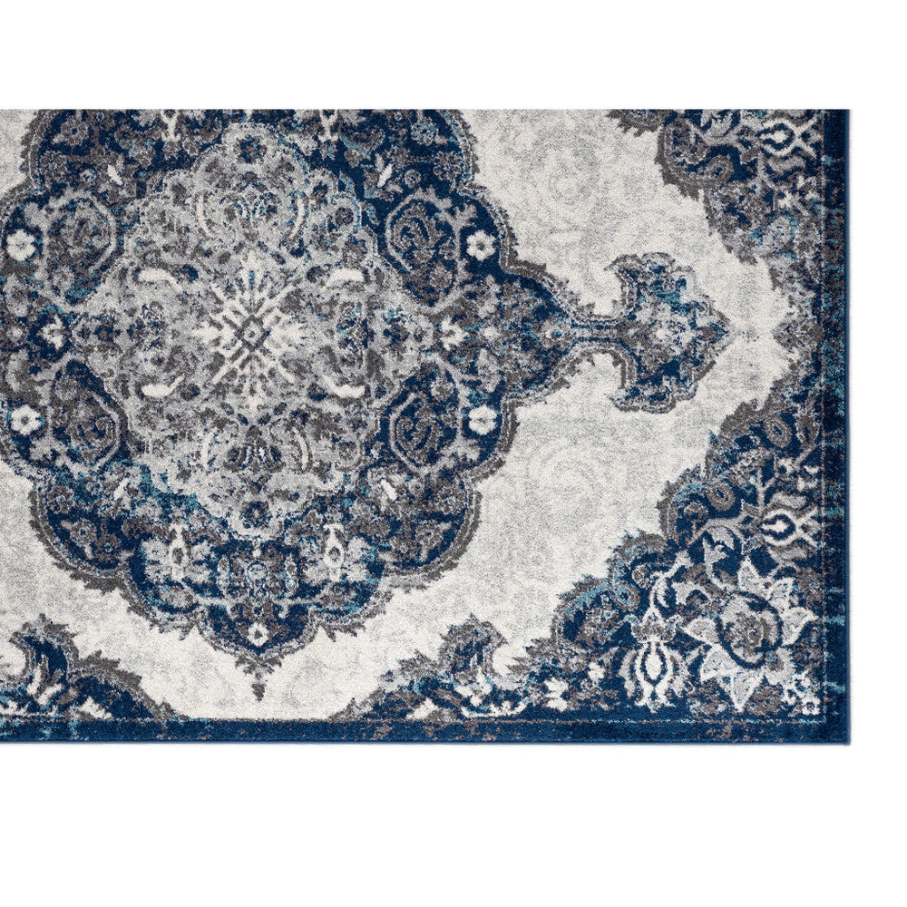 2 x 3 Blue and Gray Medallion Power Loom Area Rug Image 2