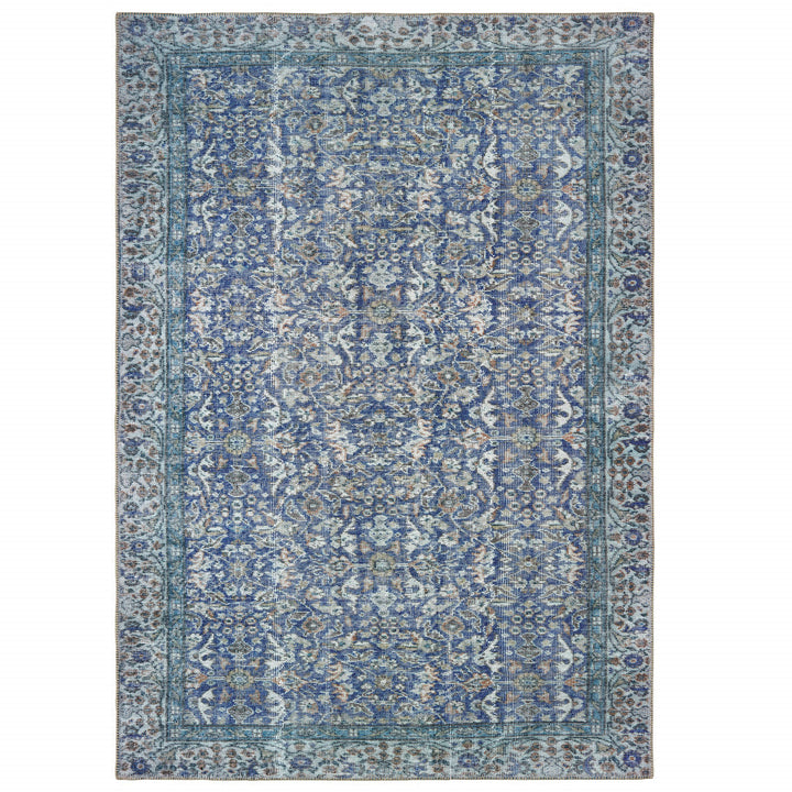 2 X 3 Blue And Grey Oriental Power Loom Stain Resistant Area Rug Image 1