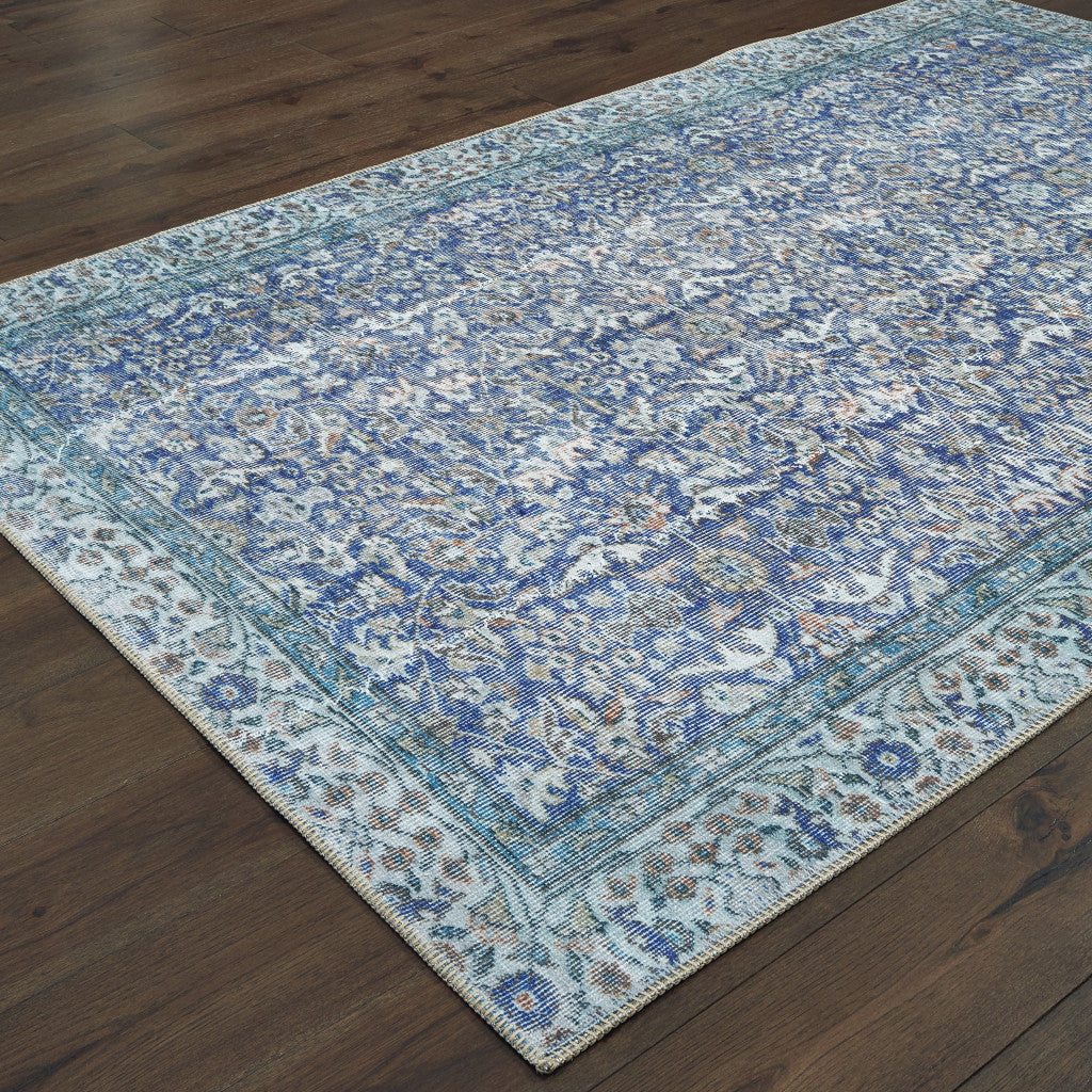 2 X 3 Blue And Grey Oriental Power Loom Stain Resistant Area Rug Image 4