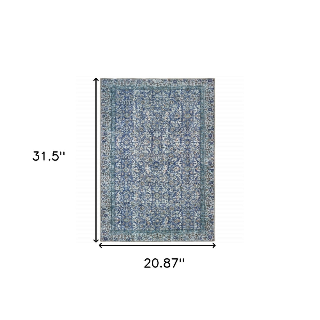 2 X 3 Blue And Grey Oriental Power Loom Stain Resistant Area Rug Image 5