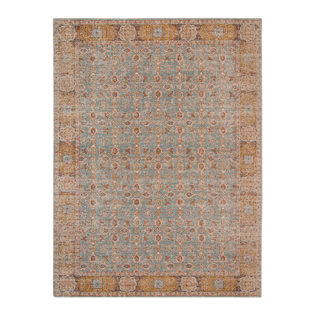 2 x 3 Blue and Orange Oriental Power Loom Distressed Area Rug Image 1