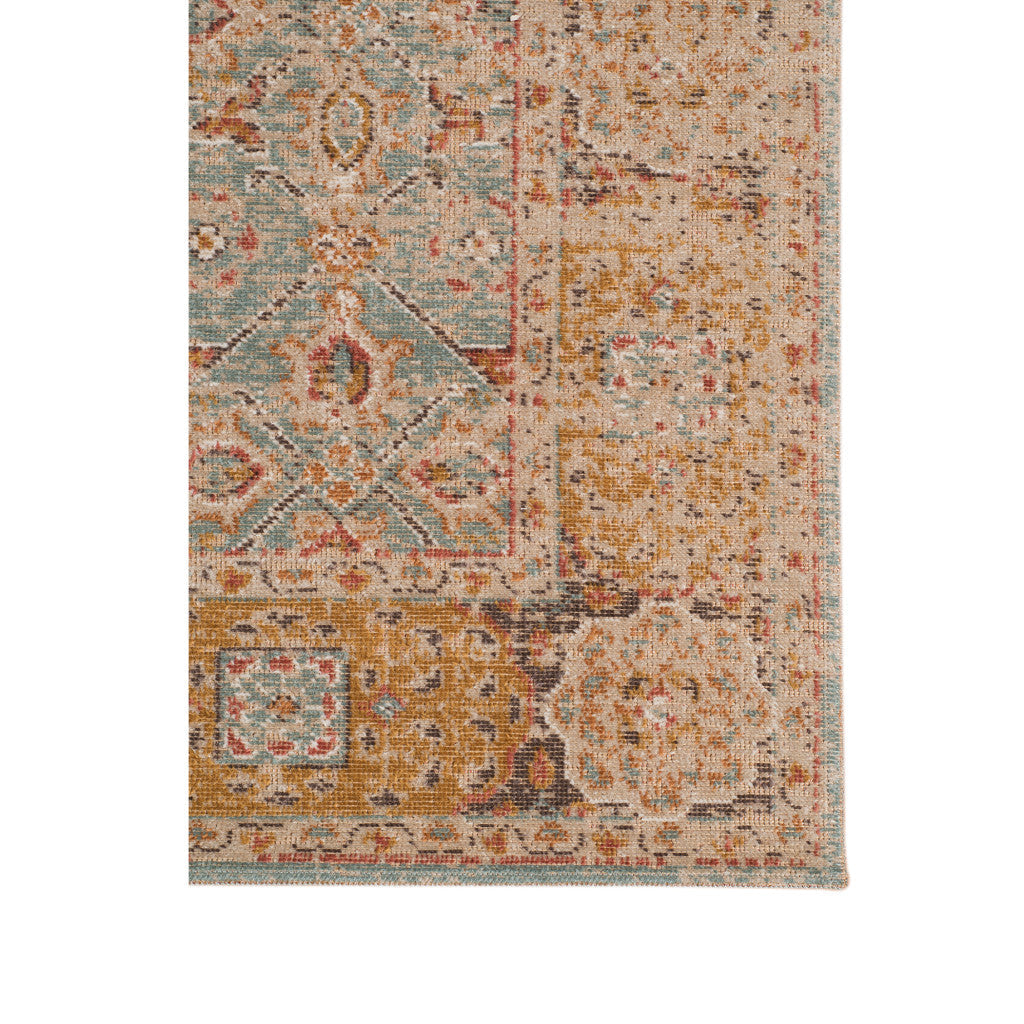 2 x 3 Blue and Orange Oriental Power Loom Distressed Area Rug Image 3