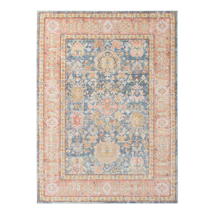 2 x 3 Blue and Pink Oriental Power Loom Distressed Area Rug Image 1