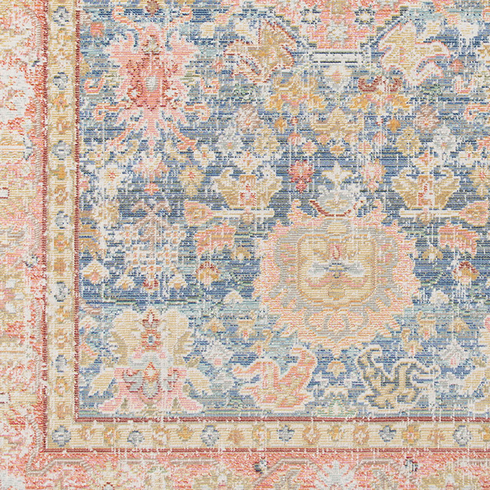 2 x 3 Blue and Pink Oriental Power Loom Distressed Area Rug Image 2