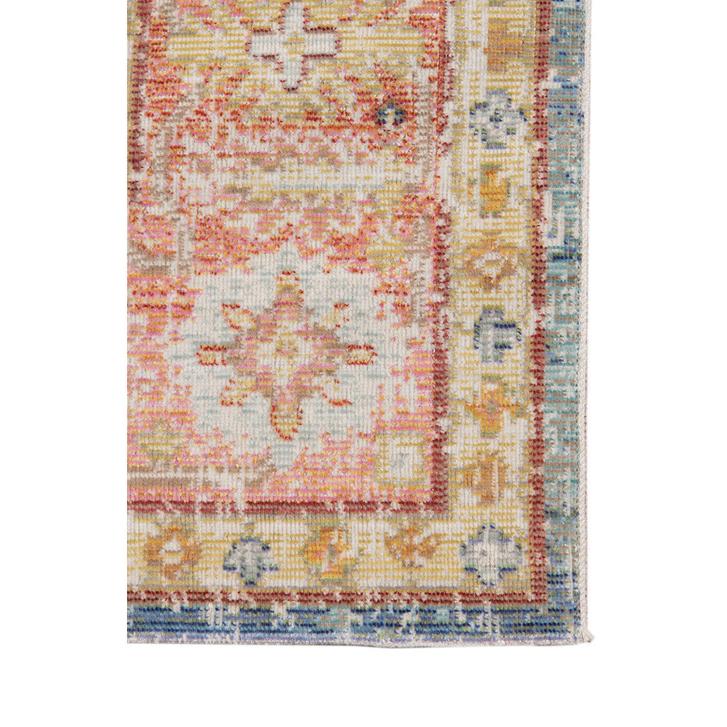 2 x 3 Blue and Pink Oriental Power Loom Distressed Area Rug Image 3