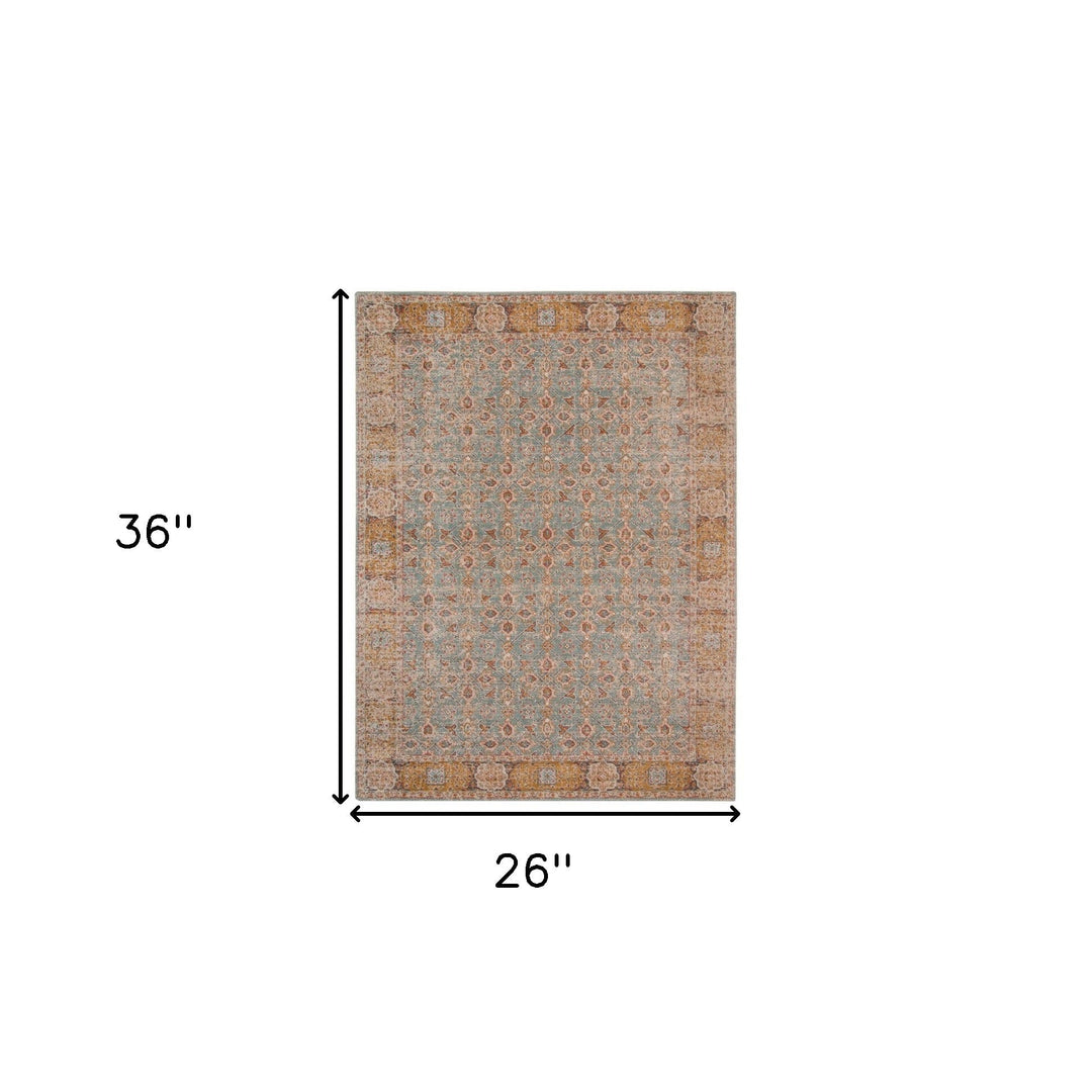 2 x 3 Blue and Orange Oriental Power Loom Distressed Area Rug Image 6