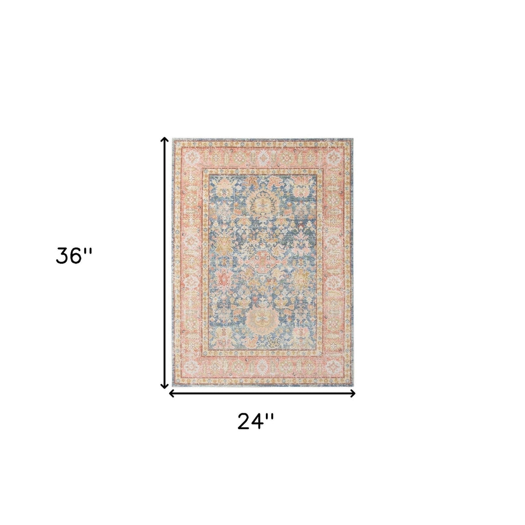 2 x 3 Blue and Pink Oriental Power Loom Distressed Area Rug Image 8