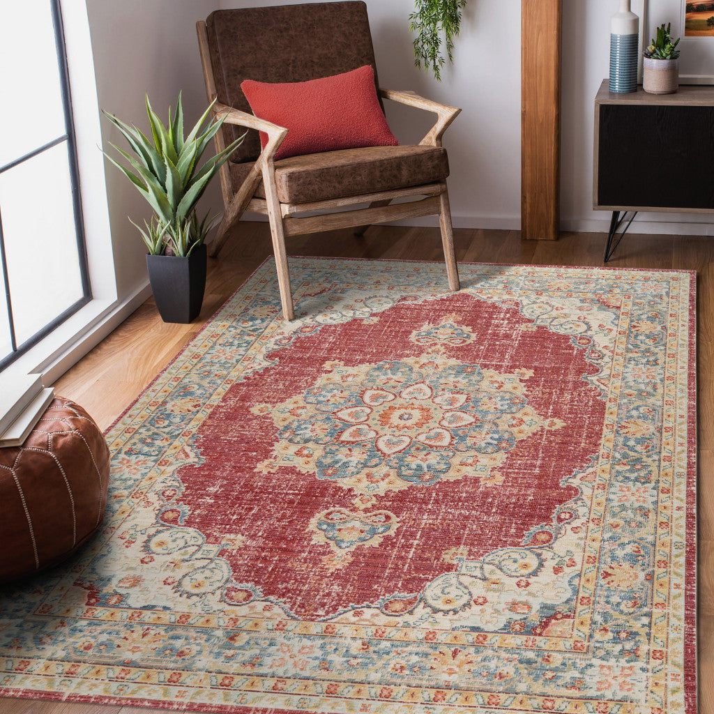 2 x 3 Blue and Yellow Medallion Power Loom Distressed Area Rug Image 8