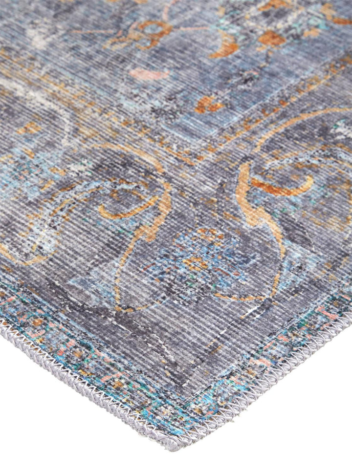 2 X 3 Blue Gray And Orange Floral Area Rug Image 2