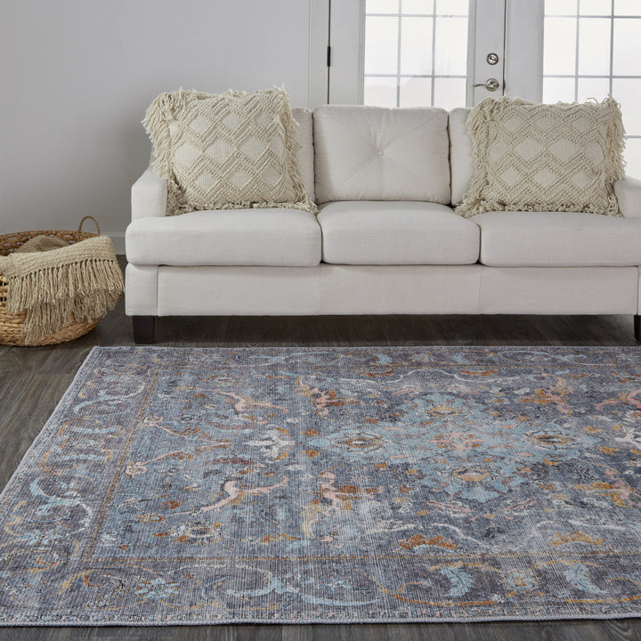 2 X 3 Blue Gray And Orange Floral Area Rug Image 3