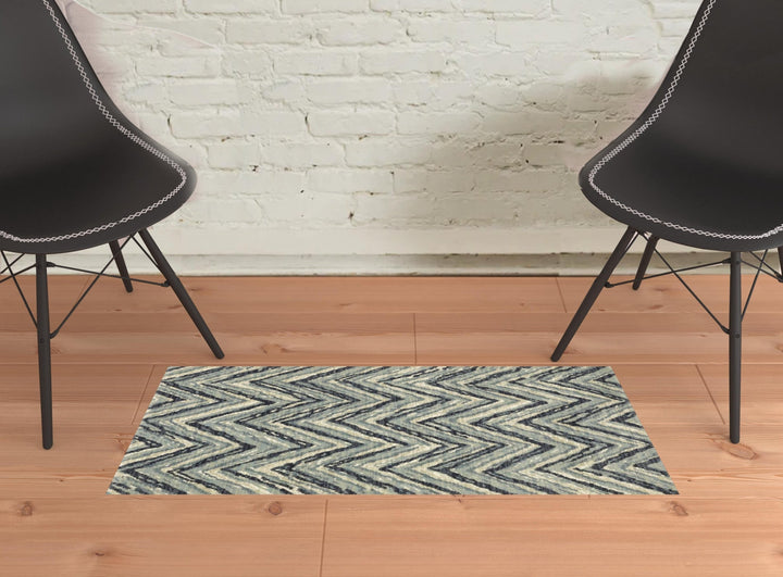 2 X 3 Blue Ivory Grey Beige And Light Blue Geometric Power Loom Stain Resistant Area Rug Image 2