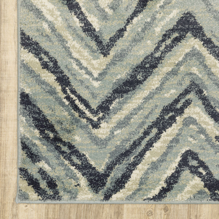 2 X 3 Blue Ivory Grey Beige And Light Blue Geometric Power Loom Stain Resistant Area Rug Image 3