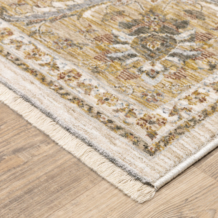 2 X 3 Ivory And Gold Oriental Power Loom Stain Resistant Area Rug With Fringe Image 5