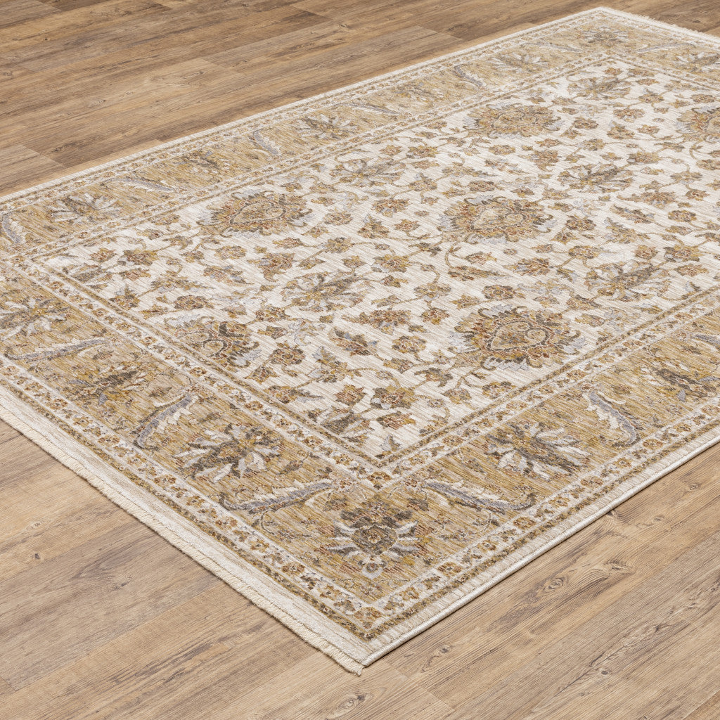 2 X 3 Ivory And Gold Oriental Power Loom Stain Resistant Area Rug With Fringe Image 6