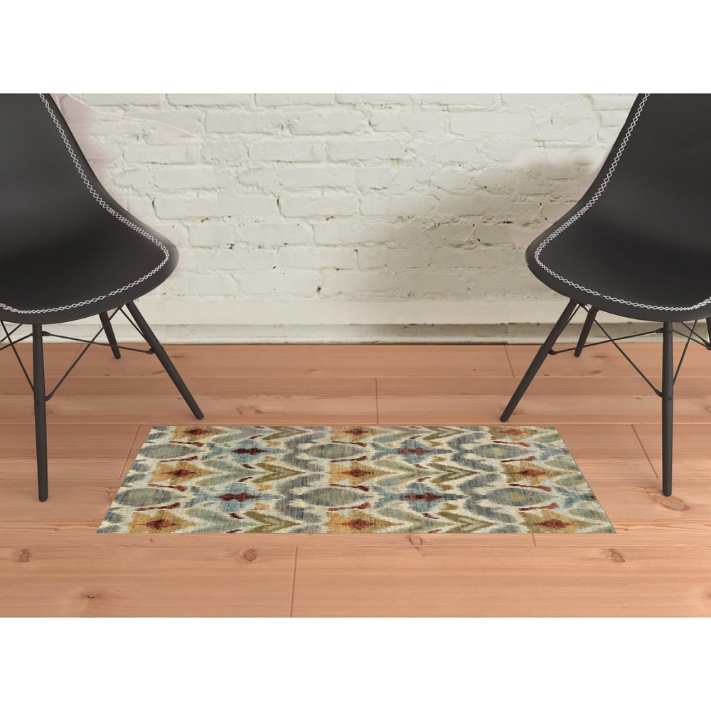 2 X 3 Ivory Grey Rust Gold And Blue Abstract Power Loom Stain Resistant Area Rug Image 2