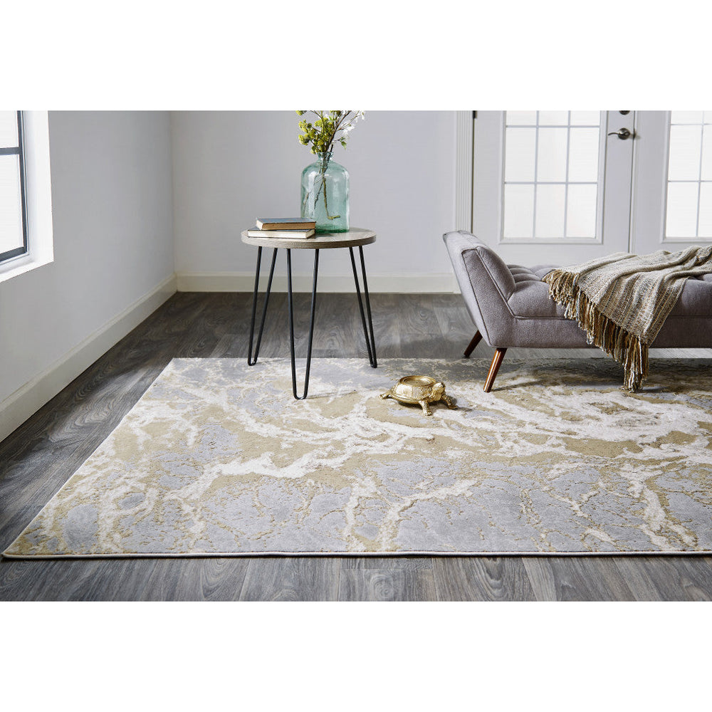 2 X 3 Ivory Silver And Gold Abstract Stain Resistant Area Rug Image 2