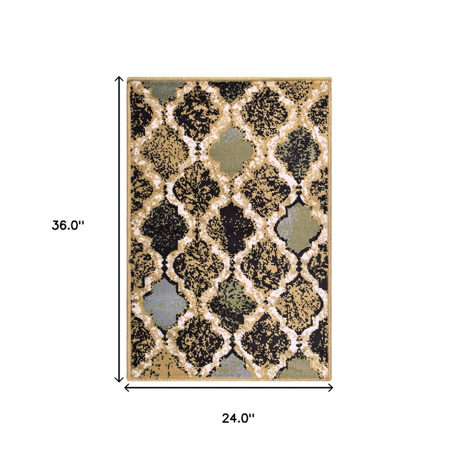 2 X 3 Multi Color Quatrefoil Power Loom Distressed Stain Resistant Area Rug Image 1