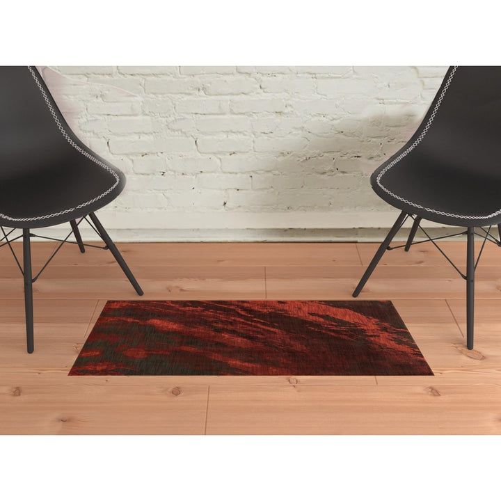 2 X 3 Red And Grey Abstract Power Loom Stain Resistant Area Rug Image 2