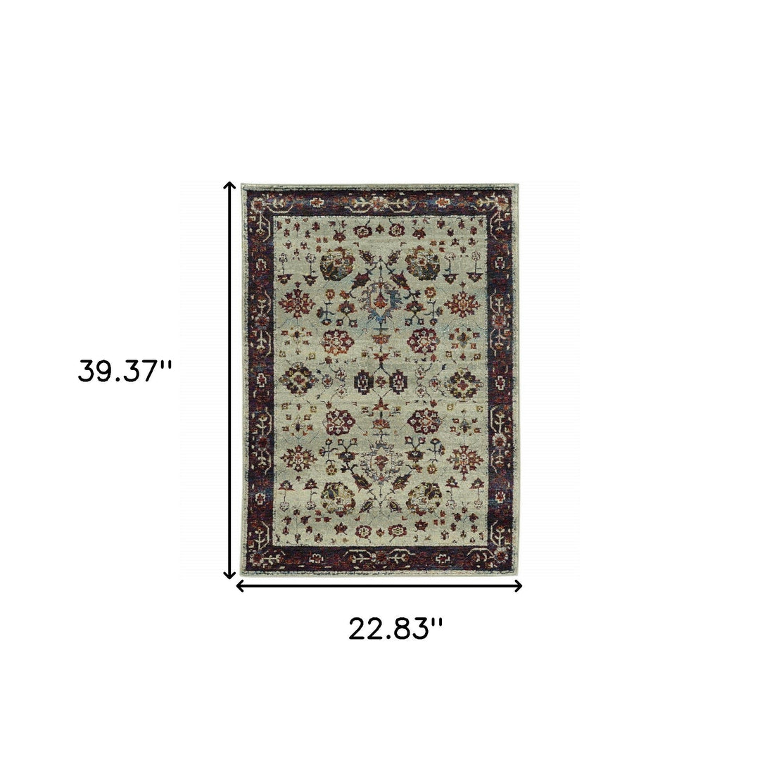 2 x 3 Red and Ivory Oriental Power Loom Area Rug Image 3