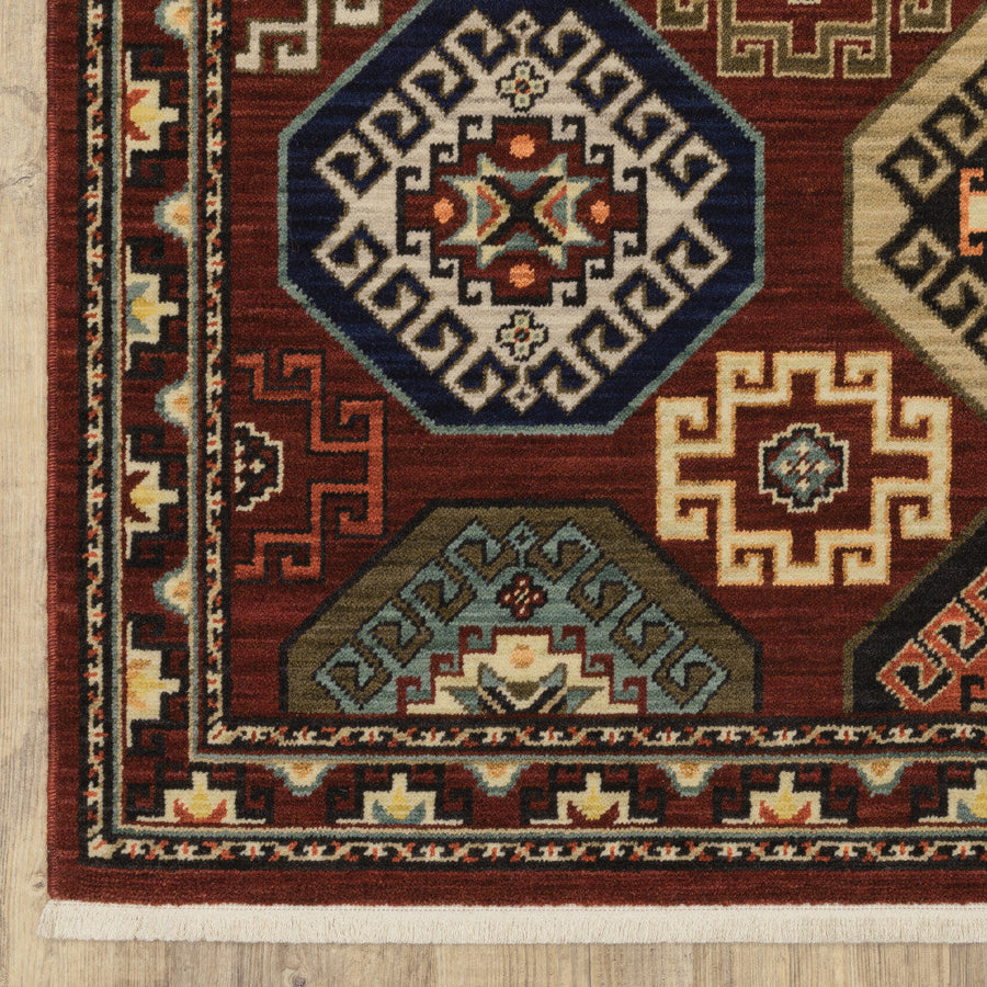 2 X 3 Red Blue Brown And Beige Oriental Power Loom Stain Resistant Area Rug With Fringe Image 1