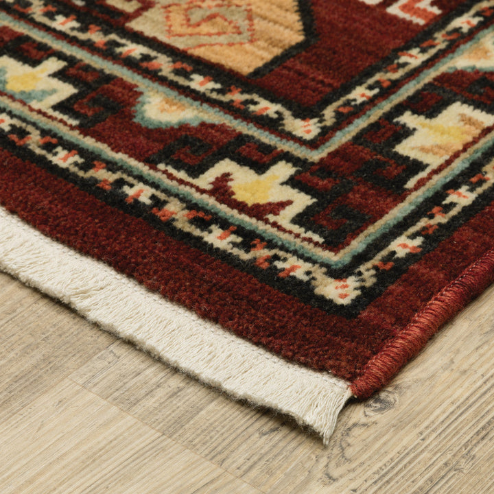 2 X 3 Red Blue Brown And Beige Oriental Power Loom Stain Resistant Area Rug With Fringe Image 3