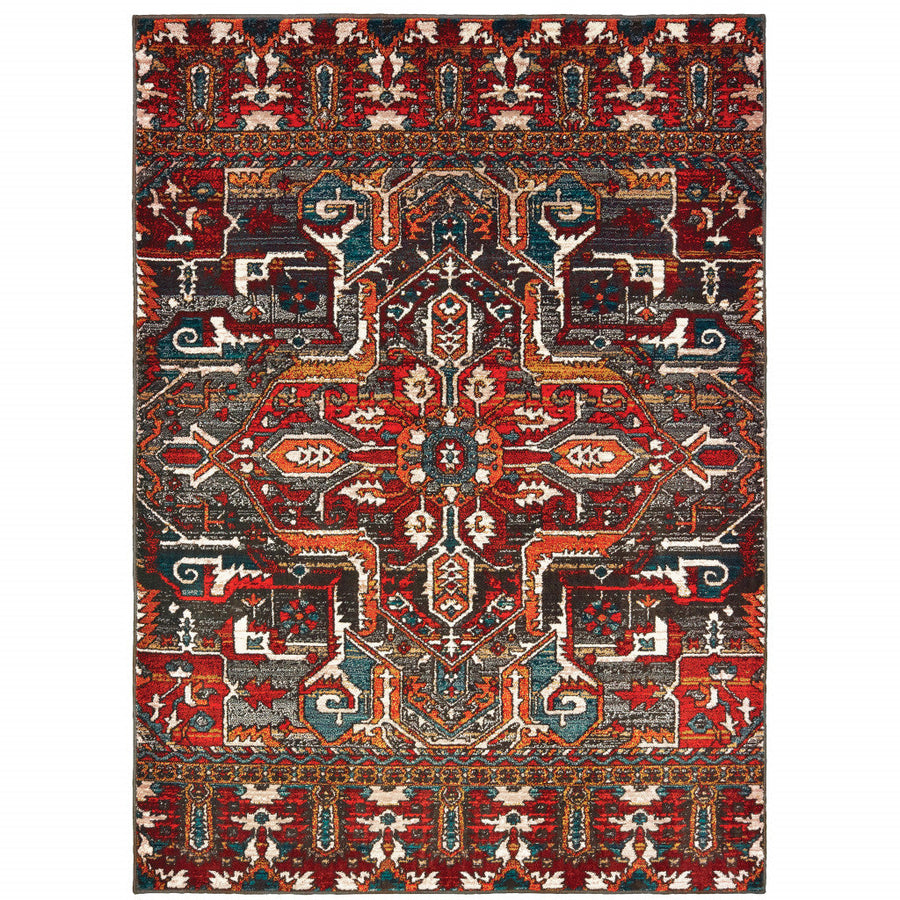 2 X 3 Red Orange Blue And Grey Southwestern Power Loom Stain Resistant Area Rug Image 1