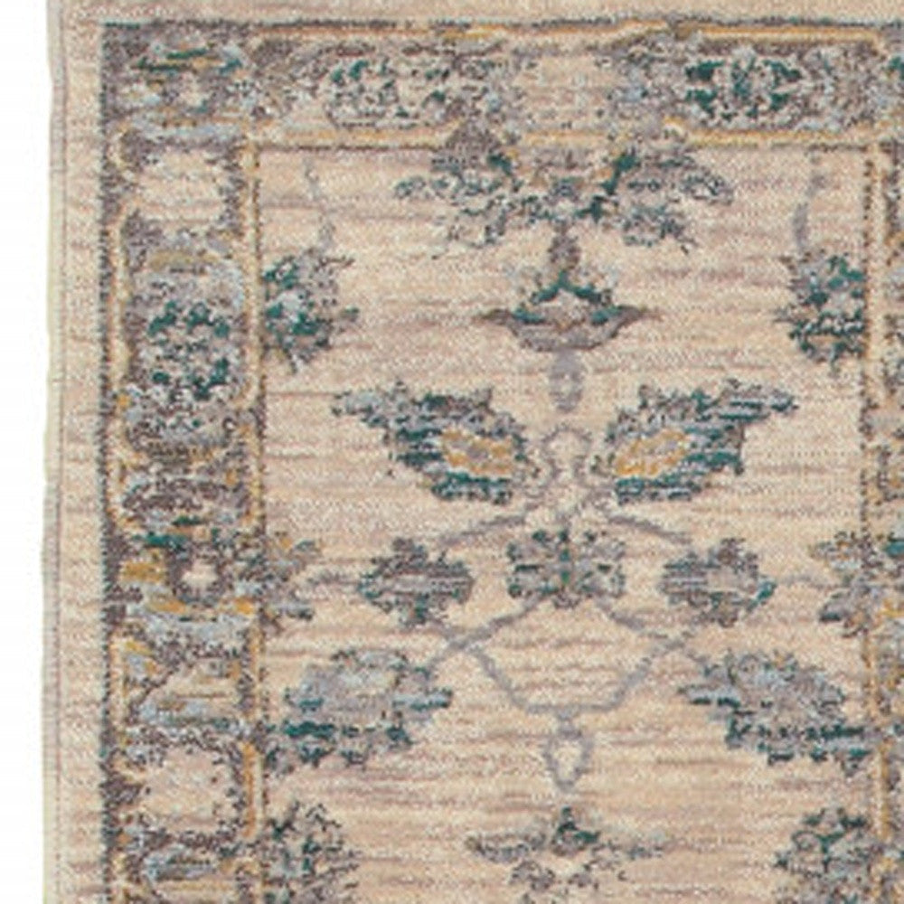 2 X 8 Ivory Blue Gold And Grey Oriental Power Loom Stain Resistant Runner Rug Image 3