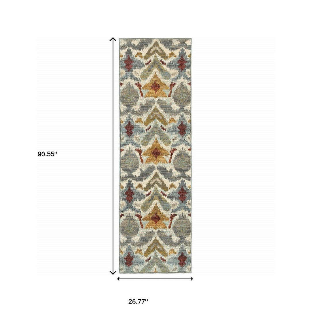 2 X 8 Ivory Grey Rust Gold And Blue Abstract Power Loom Stain Resistant Runner Rug Image 5