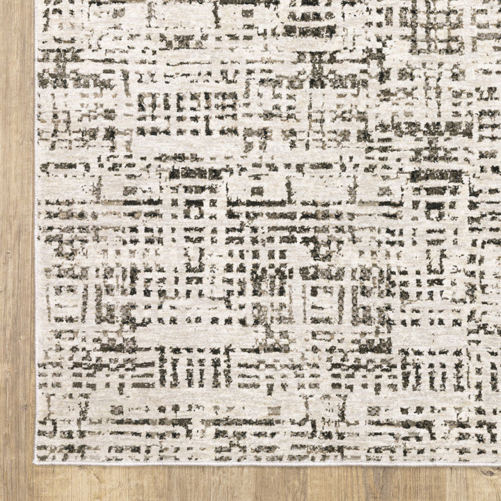 2 X 8 Ivory Grey Charcoal Brown And Beige Abstract Power Loom Stain Resistant Runner Rug Image 5