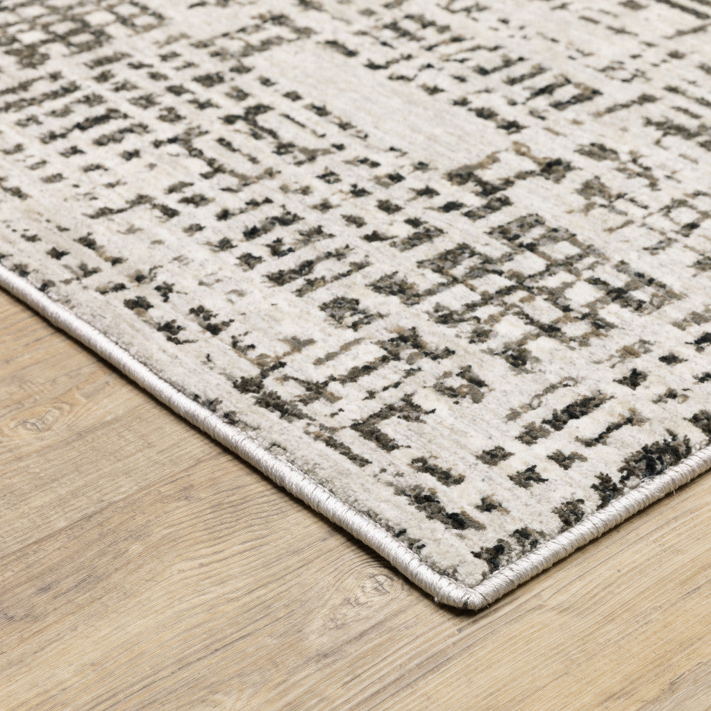 2 X 8 Ivory Grey Charcoal Brown And Beige Abstract Power Loom Stain Resistant Runner Rug Image 6