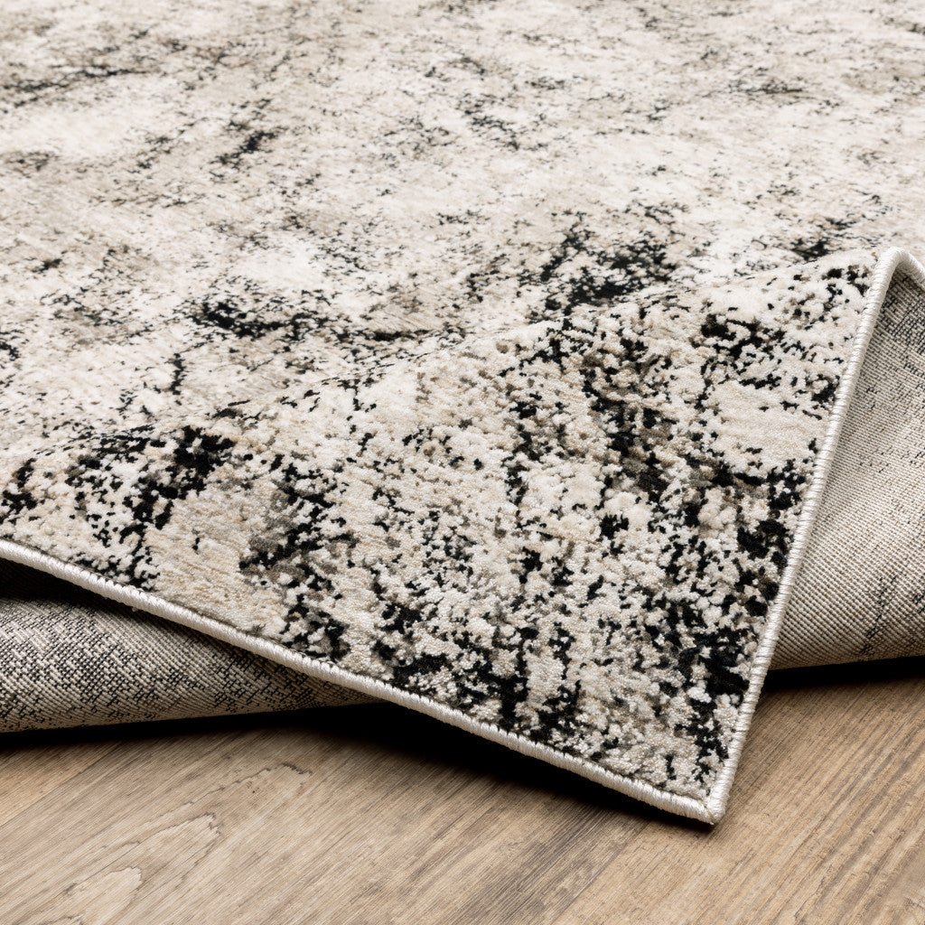 2 X 8 Ivory Grey Black Beige And Tan Abstract Power Loom Stain Resistant Runner Rug Image 8