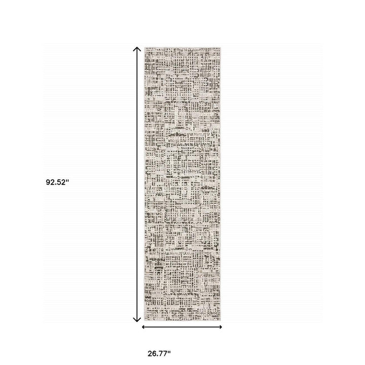 2 X 8 Ivory Grey Charcoal Brown And Beige Abstract Power Loom Stain Resistant Runner Rug Image 11