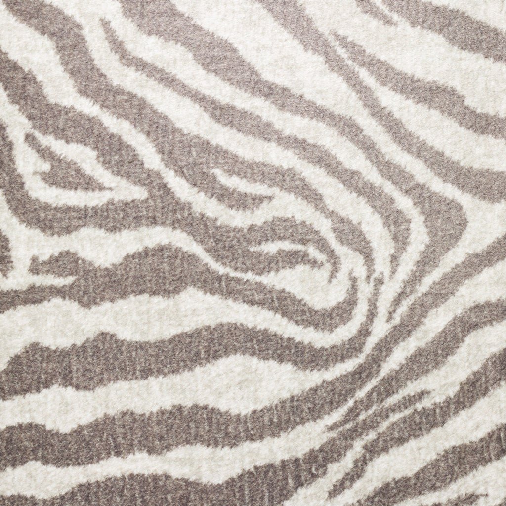 2 X 8 Mocha and Cream Zebra Print Shag Handmade Non Skid Runner Rug Image 11