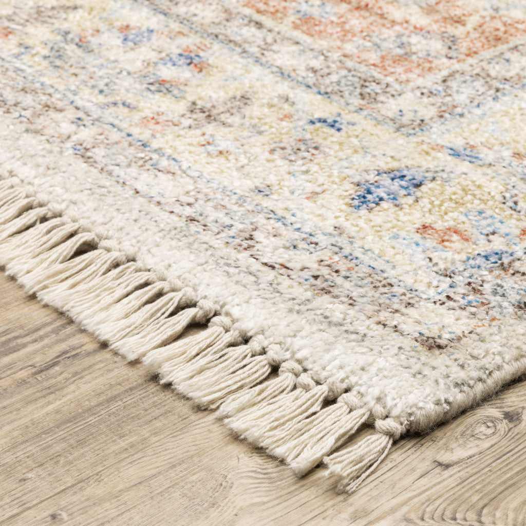 2 X 8 Orange And Blue Oriental Hand Loomed Stain Resistant Runner Rug With Fringe Image 8