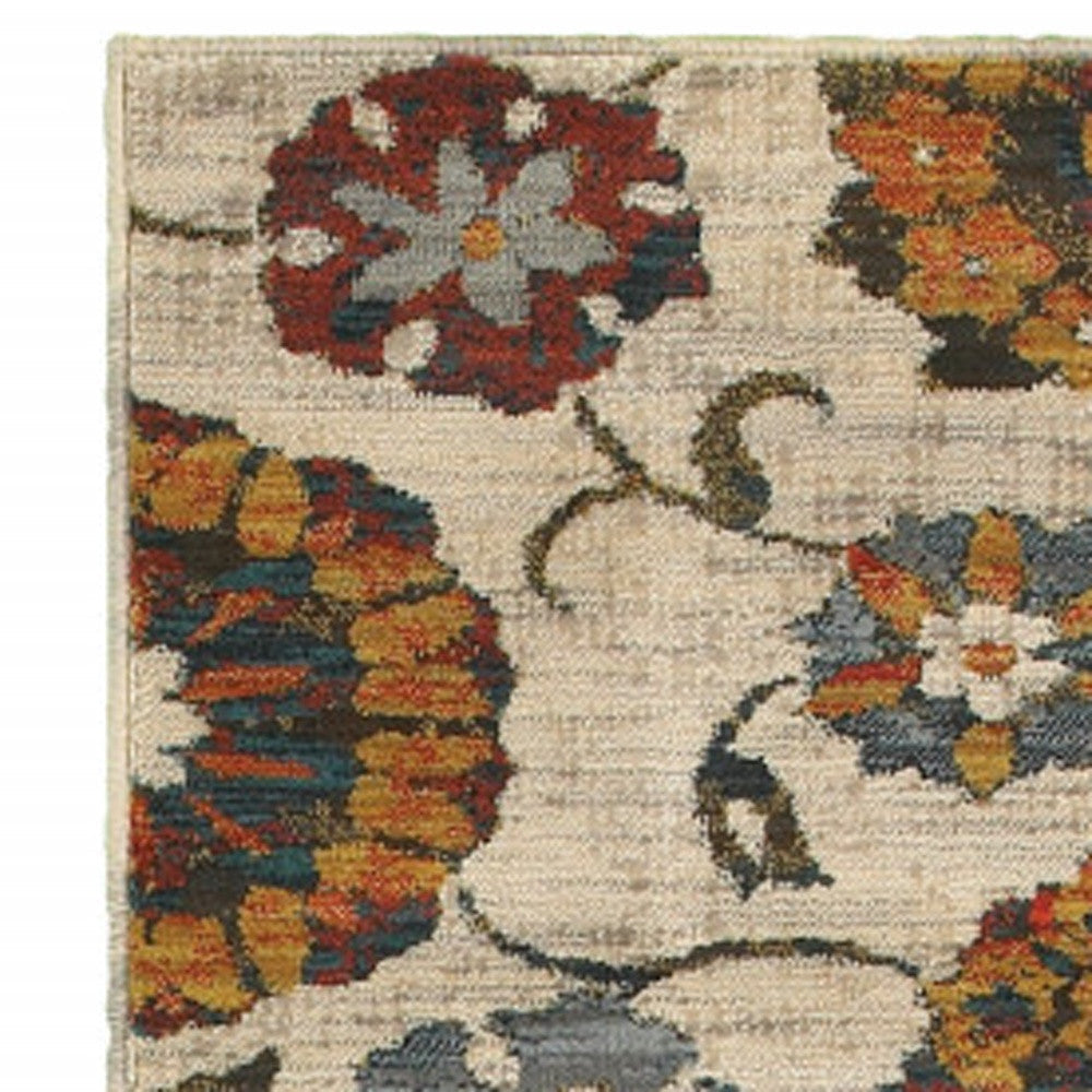 2 X 8 Orange And Ivory Floral Power Loom Runner Rug Image 3