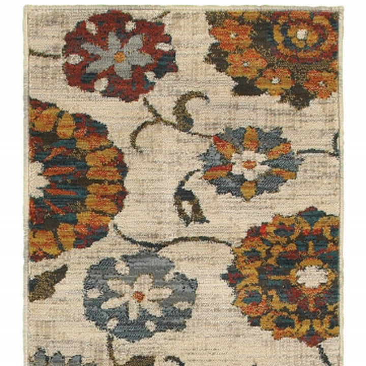 2 X 8 Orange And Ivory Floral Power Loom Runner Rug Image 4