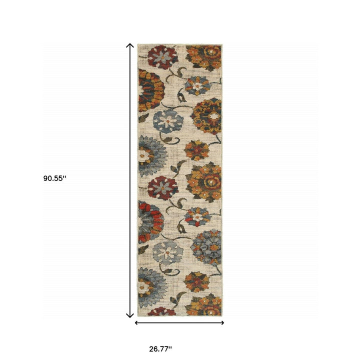 2 X 8 Orange And Ivory Floral Power Loom Runner Rug Image 6