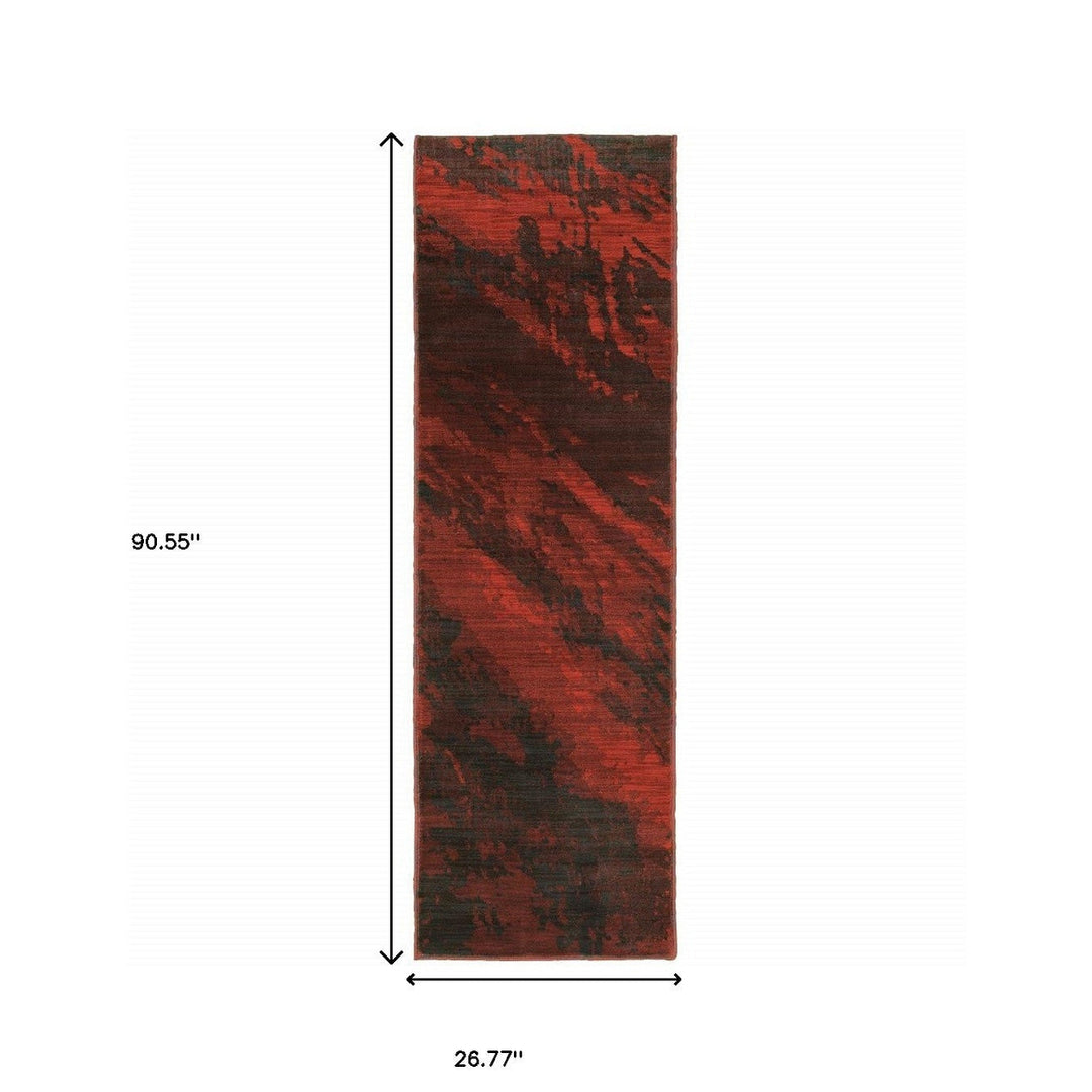 2 X 8 Red And Grey Abstract Power Loom Stain Resistant Runner Rug Image 4