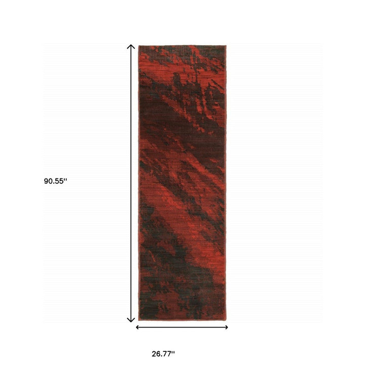 2 X 8 Red And Grey Abstract Power Loom Stain Resistant Runner Rug Image 4