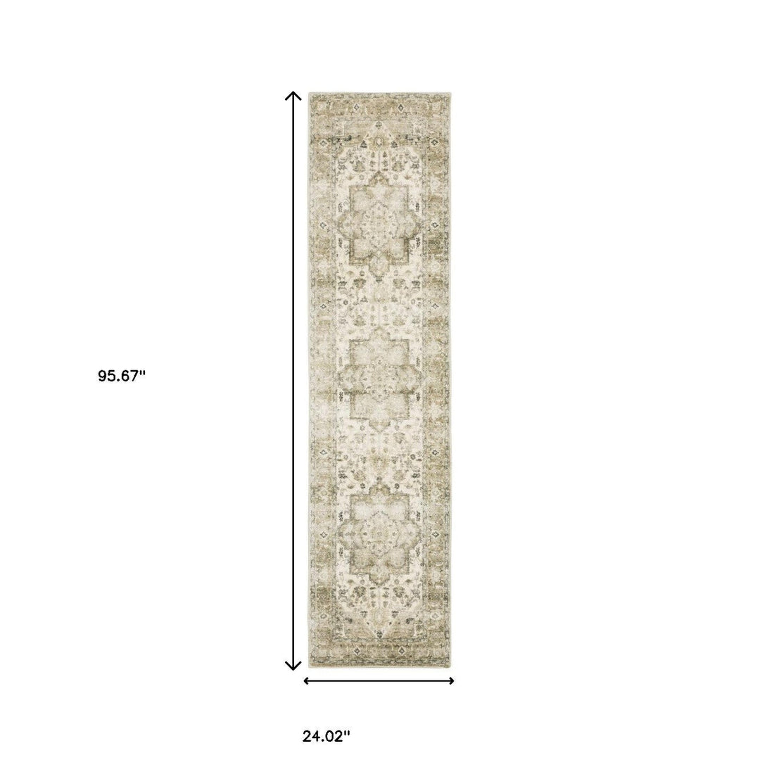 2 X 8 Tan Ivory Grey And Beige Oriental Power Loom Stain Resistant Runner Rug Image 9